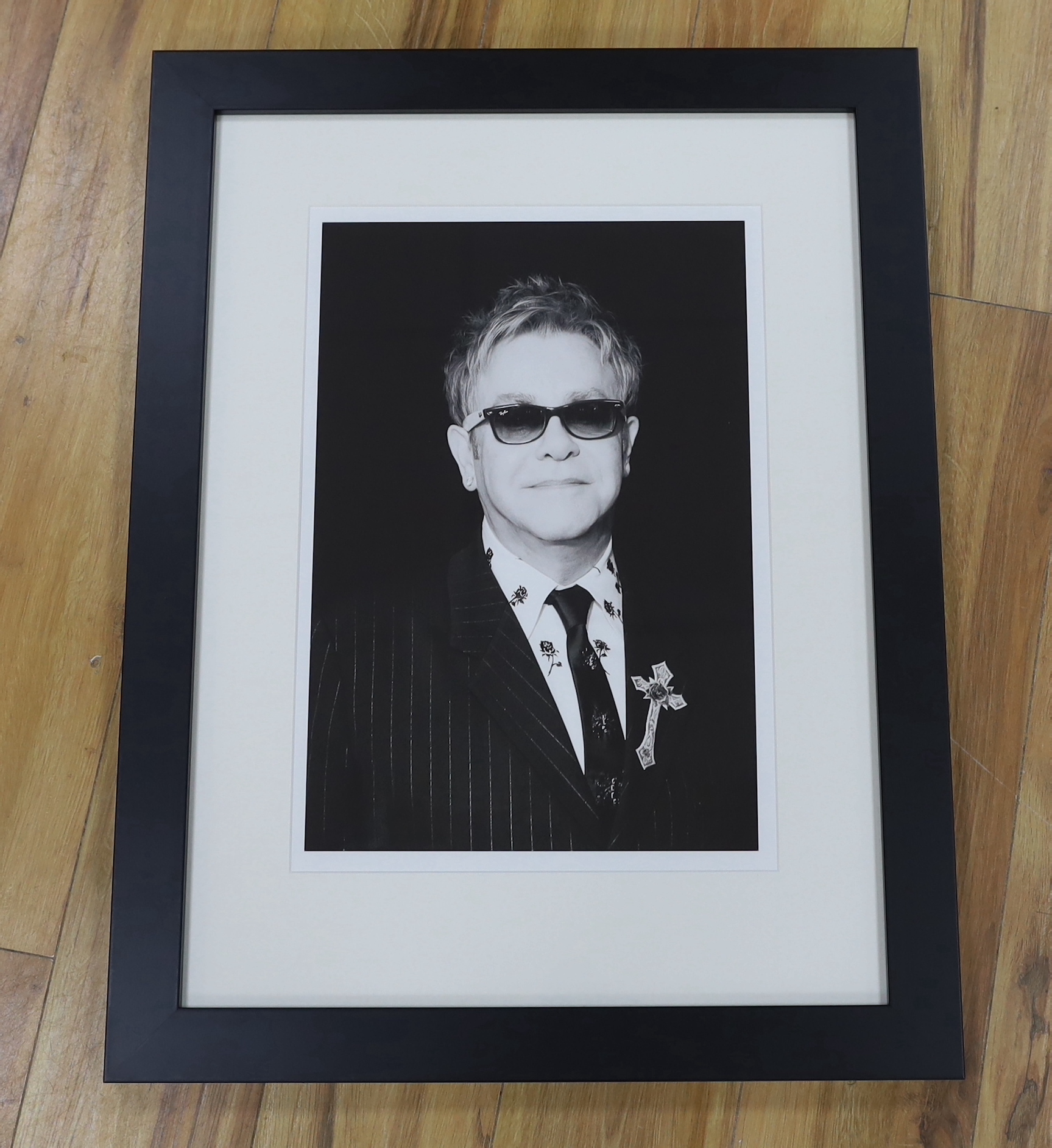 Brian Aris, black and white photograph of Elton John, 49cm x 33cm